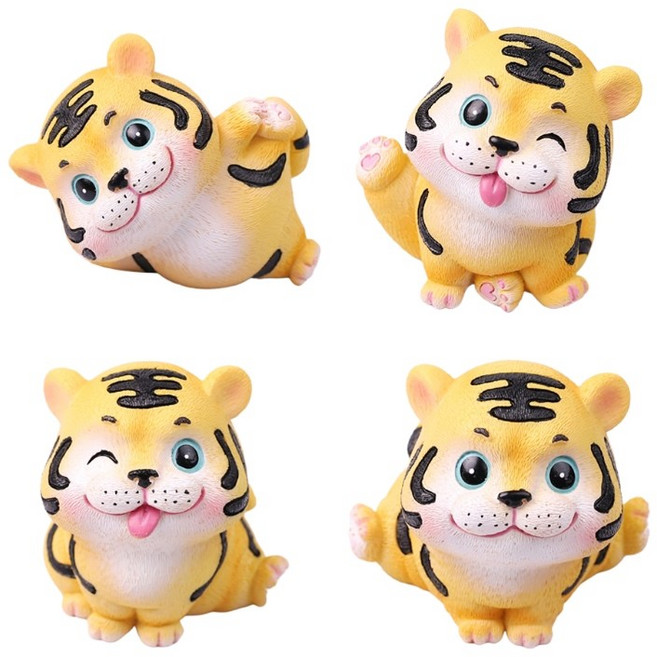 4 개 PCS 귀여운 호랑이 수지 조각상 공예 인형 인형 조각 조각 D를위한 미니 동물 D