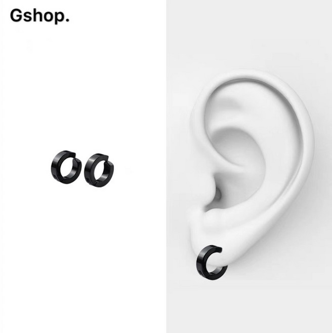 【 Gshop.】耳釘男士無耳洞不鏽鋼無孔耳夾個性黑色耳環嘻哈hiphop耳飾