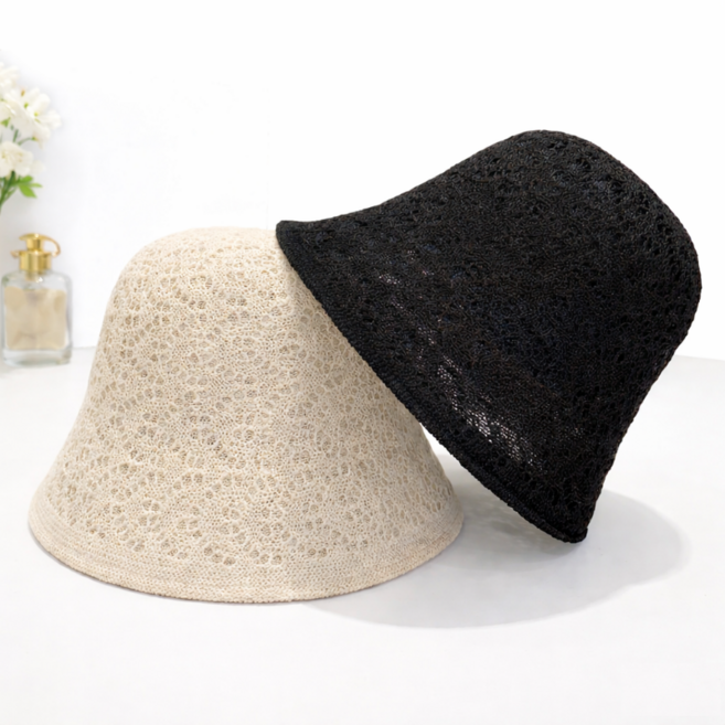 영디셀 [1+1] 여름 크로셰 니트 버킷햇 펀칭 벙거지 모자 비치햇