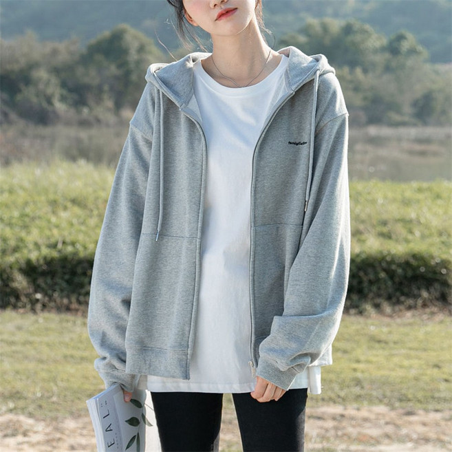 TKX 여성용 후드 집업 캐주얼 상의 봄 가을 면혼방 심플한 디자인 편안한 후드 맨투맨 루즈핏 K76