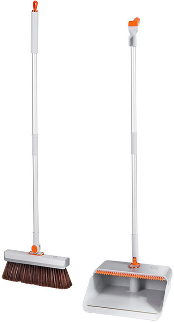 直立式掃把畚箕套裝 180度旋轉掃把頭 自帶梳齒 鋁合金桿身 貼合地面, 掃把畚斗組+夾布拖把, 1套