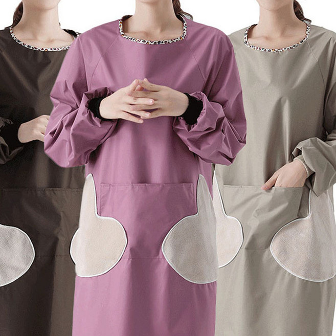 긴소매 두꺼운 앞치마 겨울 김장 김장용 앞치마 긴팔 긴소매 방수앞치마, 핑크, 1개