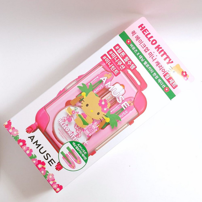 어뮤즈 퀵 메이크업 미니 캐리어 - 웜 세트 [어뮤즈 x 헬로키티 한정 에디션], 쿠션+듀 틴트+헤어핀 2p, 1개