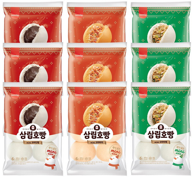 삼립 꼬마호빵 단팥+야채+피자 x 3세트, 2.16kg, 1세트