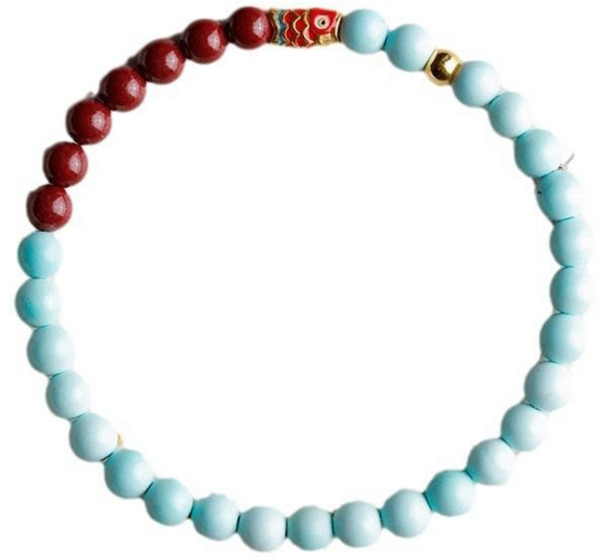 原礦高瓷綠松石手鏈 帝王朱砂紫金砂佛珠 女本命年開運手串 錦鯉合金配飾設計 轉運守護手環 能量飾品小眾禮物