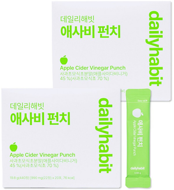 코오롱제약 데일리해빗 애사비 펀치 20포, 2개, 19.8g