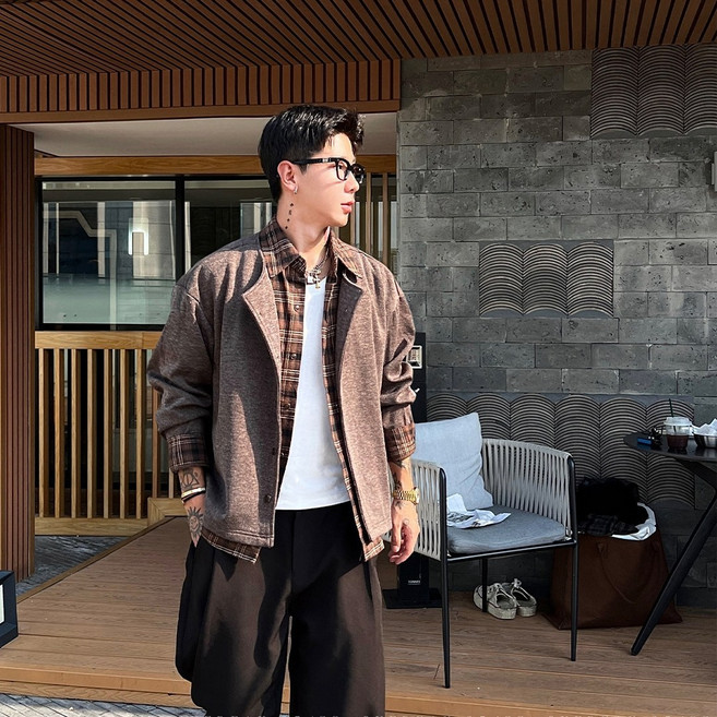 남성 가을겨울 가짜투피스 가디건 스웨터 양모혼방 루즈핏 니트