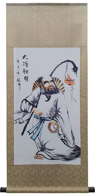 풍문당 행운마법 대득초재 달마도 족자 풍수지리 액운 방지 그림 미륵 보살 동양화, 황색