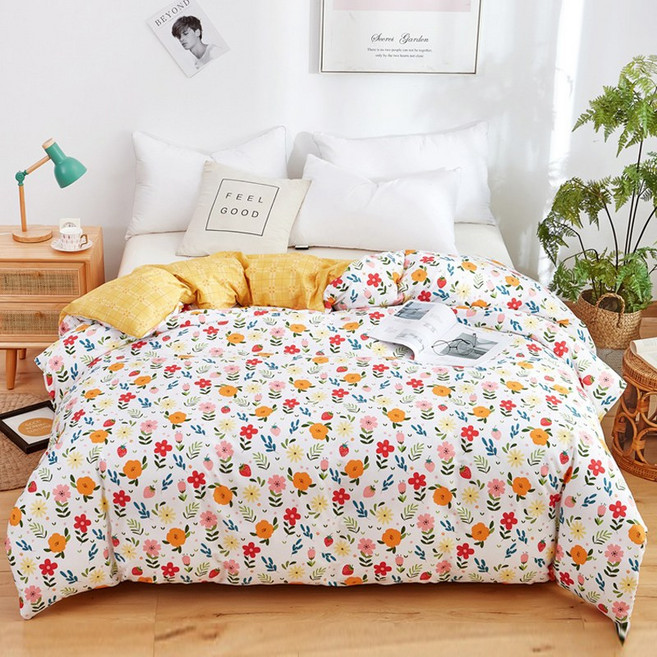 COZYKISS 워싱 순면 이불커버 단품 양면 프린트 침구 S/SS/D/Q/K, 꽃송이