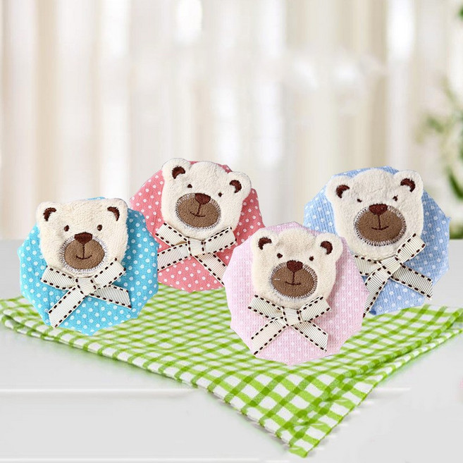 정전기 방지 라운드 곰돌이 방문 손잡이 커버 원형 문고리, 2개, 레드