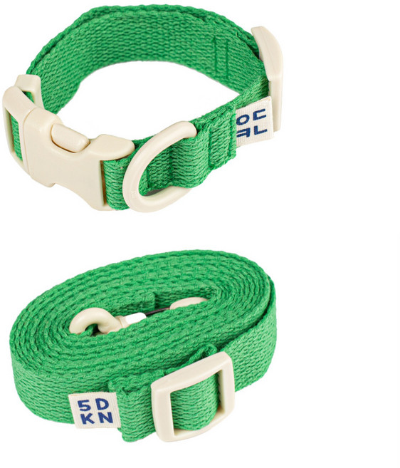 구름솜 강아지 목줄 + 리드줄 산책용품 세트 콜마이네임, 그린, 1개