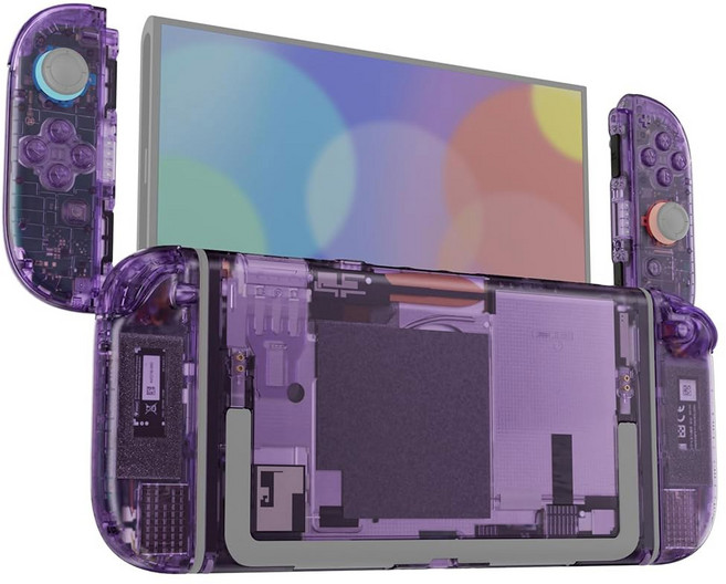 닌텐도 스위치 2용 익스트림레이트 DIY 교체 쉘 버튼 2 핸드헬드 콘솔 및 조이콘 버튼이 있는 커스텀 풀 세트 후면 플레이트 컨트롤러 하우징 - 디럭스 버전 에메랄드 그린, Clear Atomic Purple