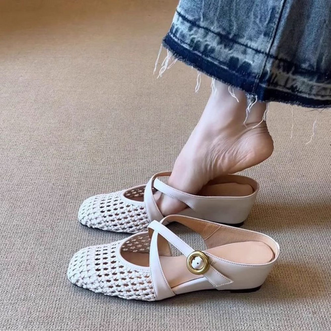 UN 여성 메쉬 통굽 뮬 슬리퍼 키높이 슬립온 샌들 봄 여름