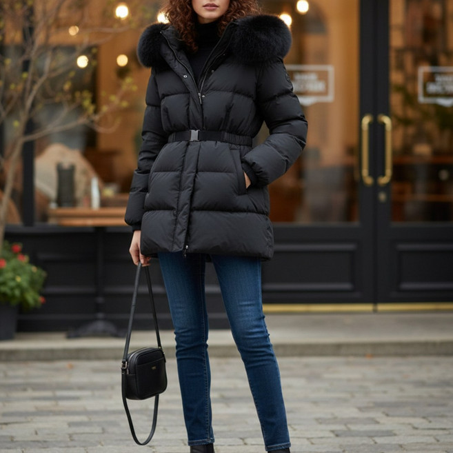 (백화점제품) 에고이스트 여성패딩 아이보리 [이시안 착용] 웨이스트 테이프 장식 숏 구스점퍼 ER4TD002