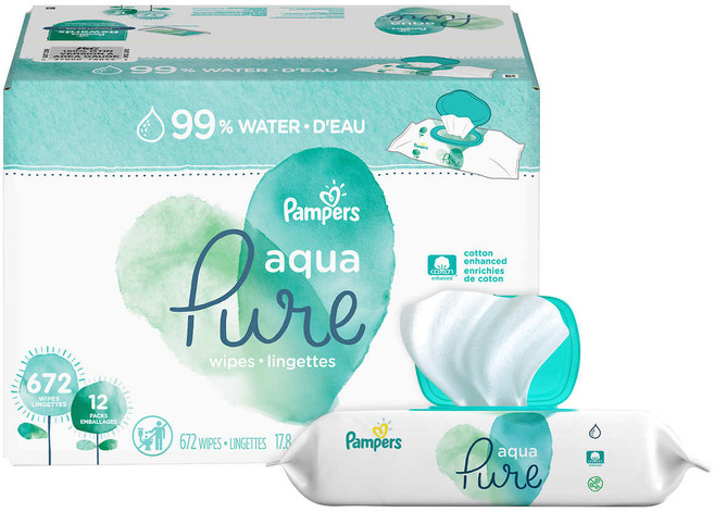 [Pampers Aqua Pure Sensitive Baby Wipes Pop-top 12 x 56 Count] 팸퍼스 저자극 아기 물티슈 캡형 무향 12팩 x 56매