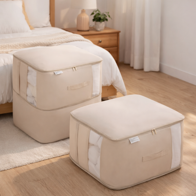 피제닉 1+1 이불 압축 파우치 정리함, 2개, 베이지