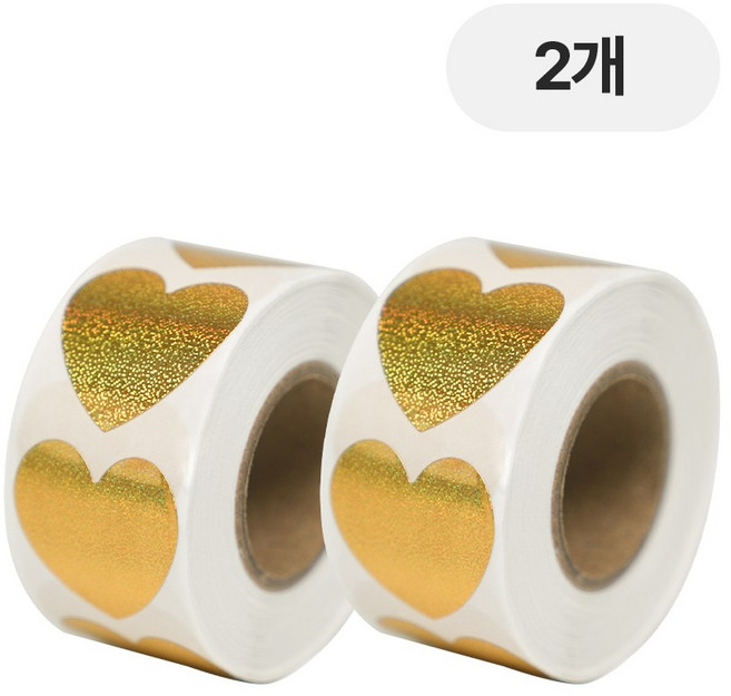 디어플레이스 홀로그램 반짝이 롤스티커 500매, 2개, 05 홀로 골드 2.5cm_하트
