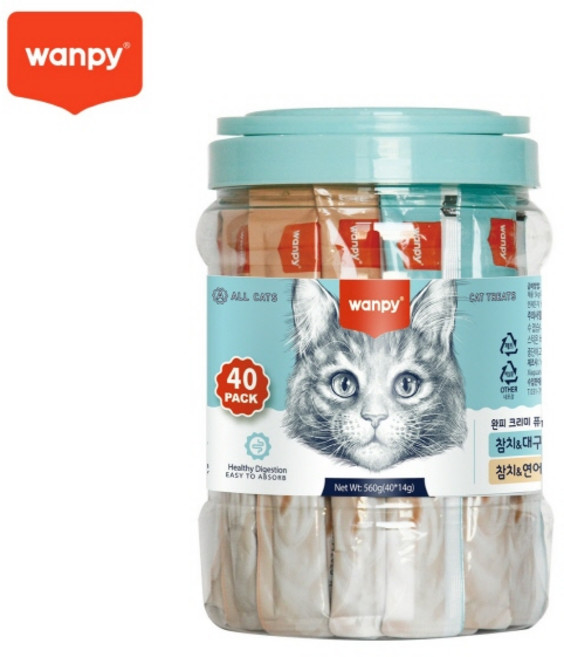 완피 크리미 퓨레 참치대구 참치연어 40P 고양이 간식, 40개, 14g, 참치+대구