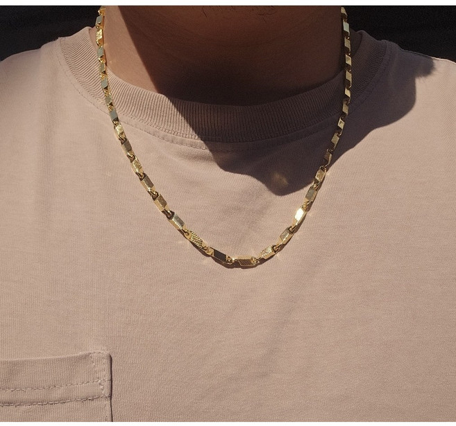 노블른 신주 빗살 대나무 도금 금 골드 남자 명품 체인 채인 커플 우정 목걸이 선물