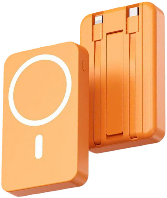 【隔日到貨3C Wh標示】防爆電芯 20000mAh 無線磁吸行動電源 移動電源 快充行動充 無線充電 自帶線支架充電寶, 橙色【有線22.5W+無線磁吸15W】, 橙色, k04