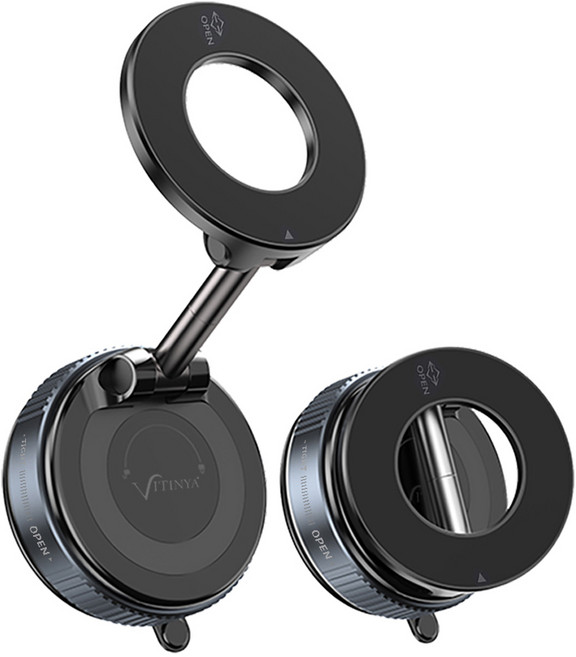 비티냐 맥세이프 거치대 차량용 360도 회전 접이식 진공 흡착 다이얼형, 1세트, 매트블랙