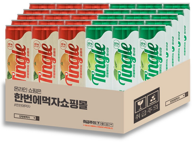 [한번에먹자] 250ml 팅글 탄산음료 혼합세트 / 리얼에이드 오렌지 + 리얼에이드 청사과 / 각12개씩 총24캔