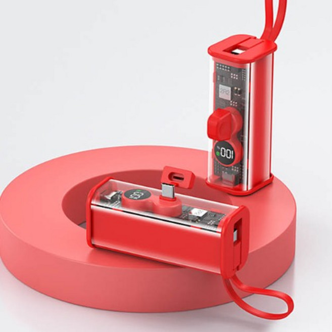 보조배터리 캡슐 대용량 컴팩트 휴대용 사이즈 소형 미니 보조 배터리 핸드폰 휴대폰 C타입, 레드