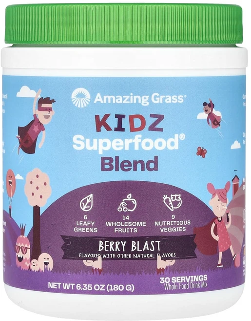 어메이징 그라스 키즈 슈퍼푸드 블렌드 베리 180g 과일 채소 혼합 분말, 1개 - 쿠팡