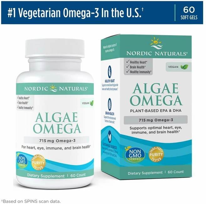 노르딕 내추럴 알가 해조류 오메가 715mg 오메가3 60정 Nordic Naturals Algae Omega, 1개 - 쿠팡