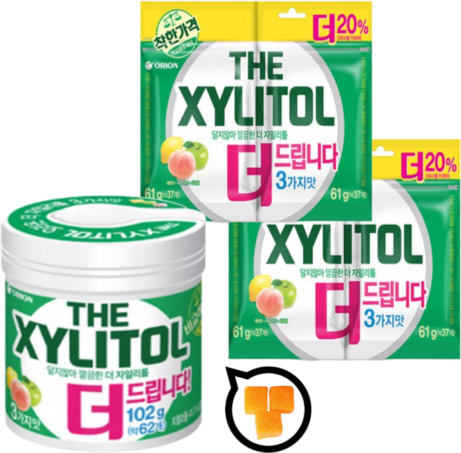오리온 자일리톨 용기 102g + 자일리톨 리필 122g x 2개 + 애플망고젤리 증정, 2세트, 346g