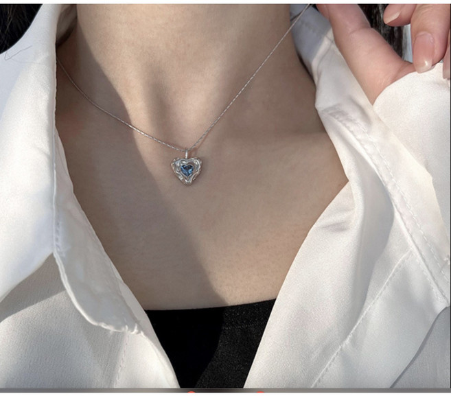 [925 Silver]델리아 블루 하트 목걸이 실버 은 러블리 데일리 포인트 파란색 악세사리 키치 추얼리