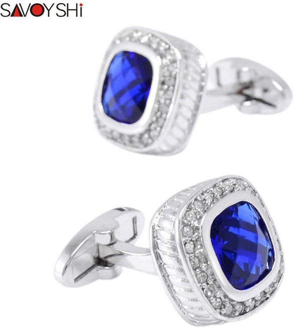 커프스링크 버튼 명품버튼 넥타이핀 버튼명품 넥타이핀세트 커프링크스 SAVOYSHI 남성 프렌치 셔츠 럭셔리 스퀘어 단추 블루 크리스탈 결혼식 신랑 선물 보석