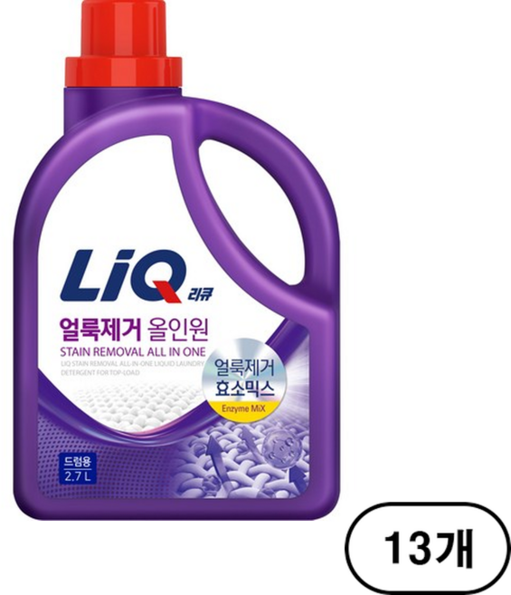 리큐 얼룩제거 올인원 액상세제 드럼용 본품, 2.7L, 13개