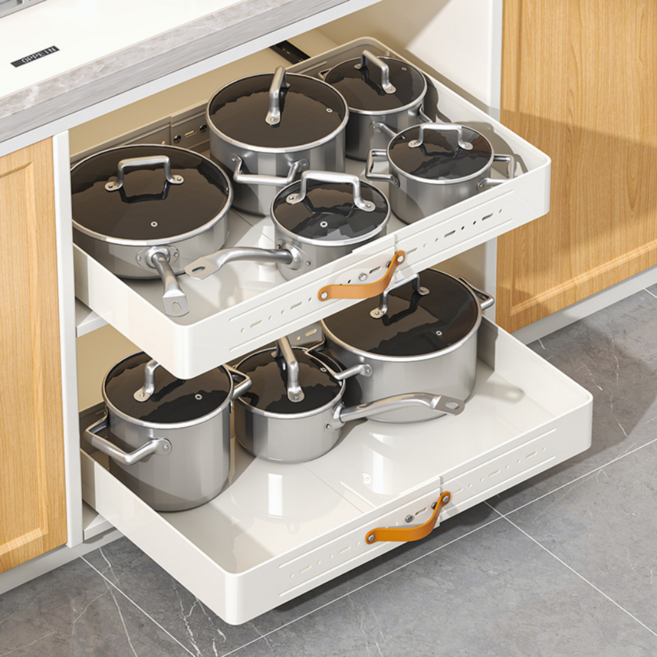 리틀라보 길이조절 무타공 슬라이딩 수납 선반 확장형 주방 서랍 정리함, 1개, 아이보리