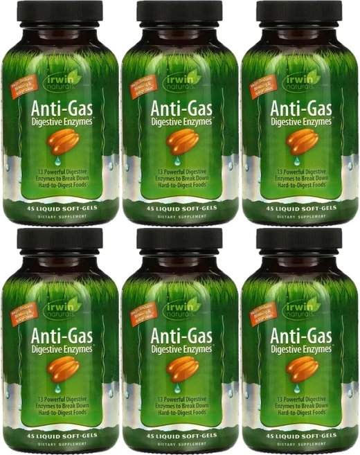 Irwin Naturals 어윈네추럴스 안티 가스 다이제스티브 엔자임, 45정, 6팩 - 쿠팡