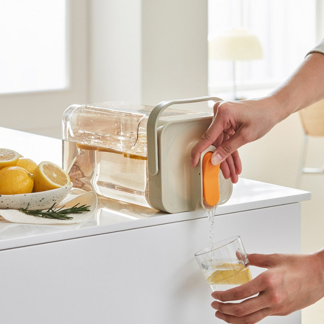 한샘 클리어 대용량 워터저그 냉장고 원터치 물병 음료 디스펜서, 1개, 베이지오렌지, 3.5L