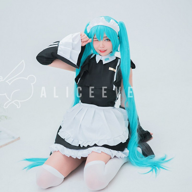 하츠네 미쿠 메이드 코스프레 의상 세트 보컬로이드 코스튬 파티 할로윈 이벤트복