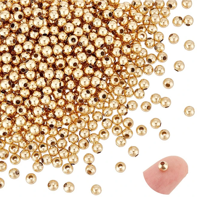 600개 304 스테인리스 스틸 원형 비즈 4x3.5mm 구멍: 1.5mm, 금색 - 쿠팡