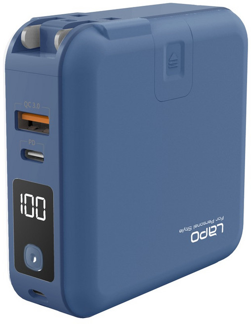 LaPO Elite Pro Power Bank II 行動電源 無線充電 快速充電 豆腐頭 10000mAh QC3.0 PD快充 摺疊插頭, 牛仔藍