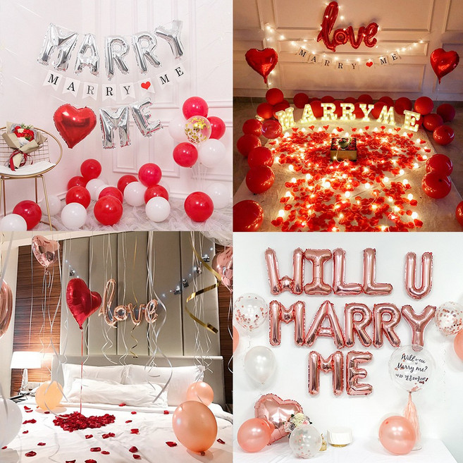 신혼집 호텔 프로포즈용품 풍선 윌유메리미, 03_로즈골드 러브 세트