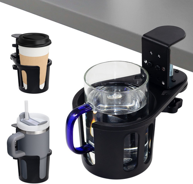 (즉시 할인가){360도} 무타공 회전형 책상 컵홀더 회전가능 컵받침, 1개, 블랙 1