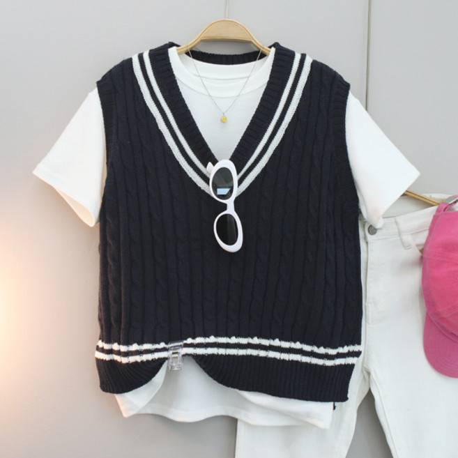 달콩 여성 봄신상 베스트 보노꽈배기브이넥니트조끼