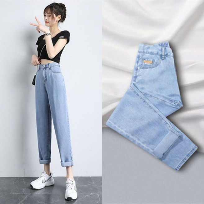 삼제태전 여성 여름 텐셀 데님 팬츠 9부 배기핏 하이웨스트 밴딩 루즈핏 체형커버 시원한 슬림핏 데일리 바지