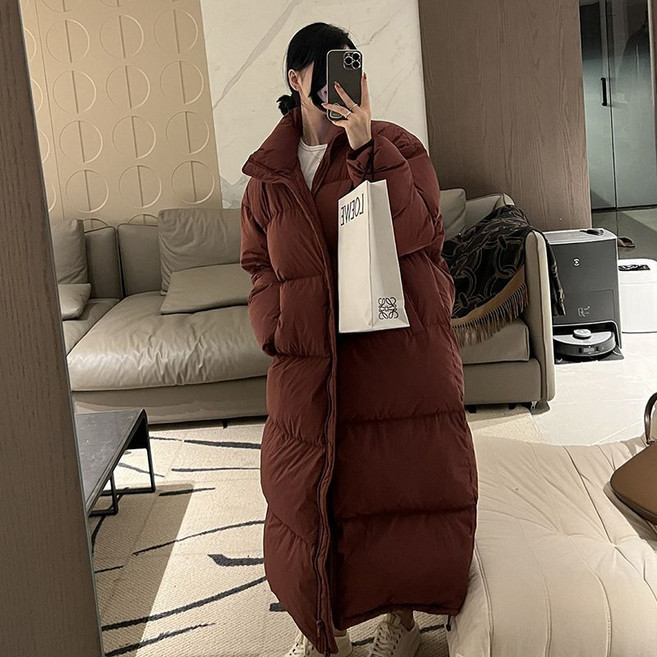 韓版長款羽絨服，新款冬季立領超長過膝加厚保暖外套