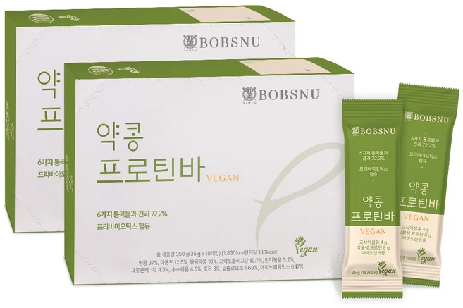 서울대 밥스누 비건 약콩 단백질바 프로틴바 체중조절식품 식사대용 저당단백질바 식물성, 35g, 20개 - 쿠팡