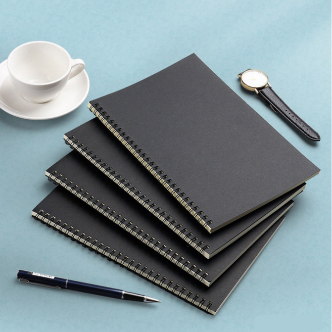 크라프트 크래프트 줄 노트 심플 스프링 노트 60매, 4개, 블랙