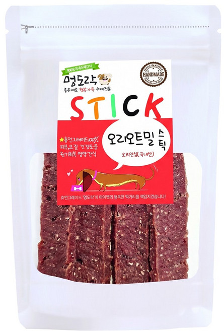 멍도락 강아지 수제간식 국내산 100% 오리북어 오리오트밀 피부모질도움 몸에좋은 국내산오리, 오리오트밀스틱, 80g, 2개