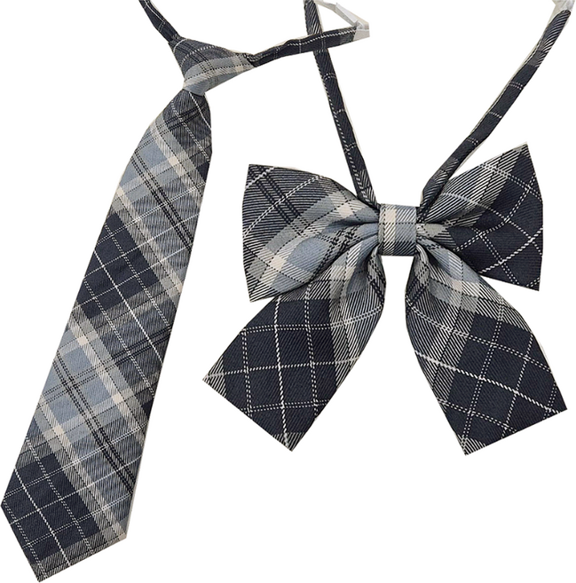 베이직 체크 교복 넥타이+리본 타이 세트