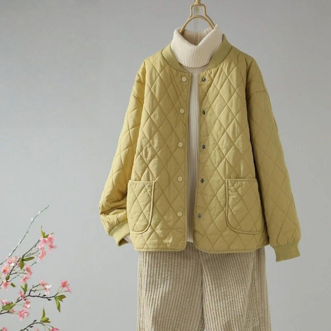 ROYALBELLE 여성 쇼트핏 루즈핏 단색 패딩 점퍼 캐주얼 싱글버튼 빅포켓 경량 재킷 J090904