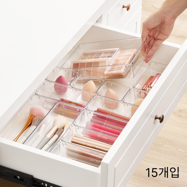 Vtopmart 조립식 다용도 서랍 정리 트레이 수납함 15p, 투명, 1세트